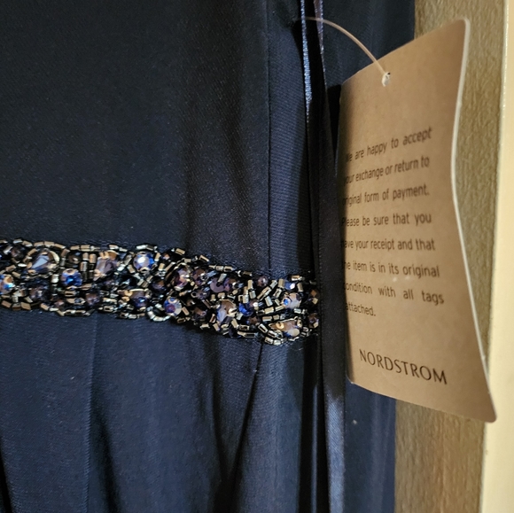 Mac Duggal Navy Blue Crystal Belt Jersey Gown 18 - Picture 14 of 16